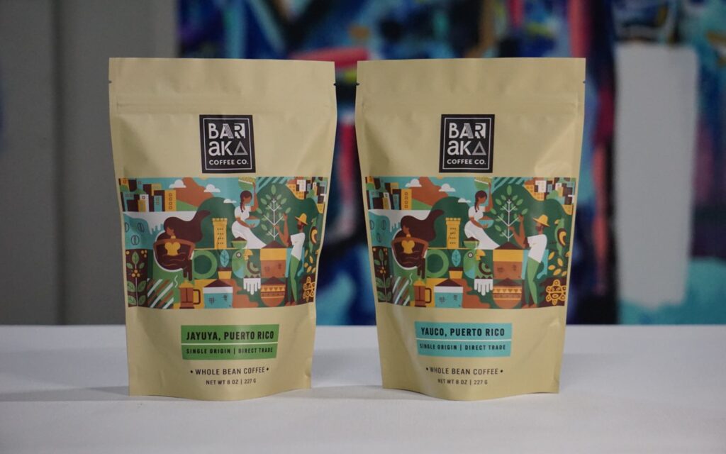 Two bags of coffee roasted by Baraka Coffee.